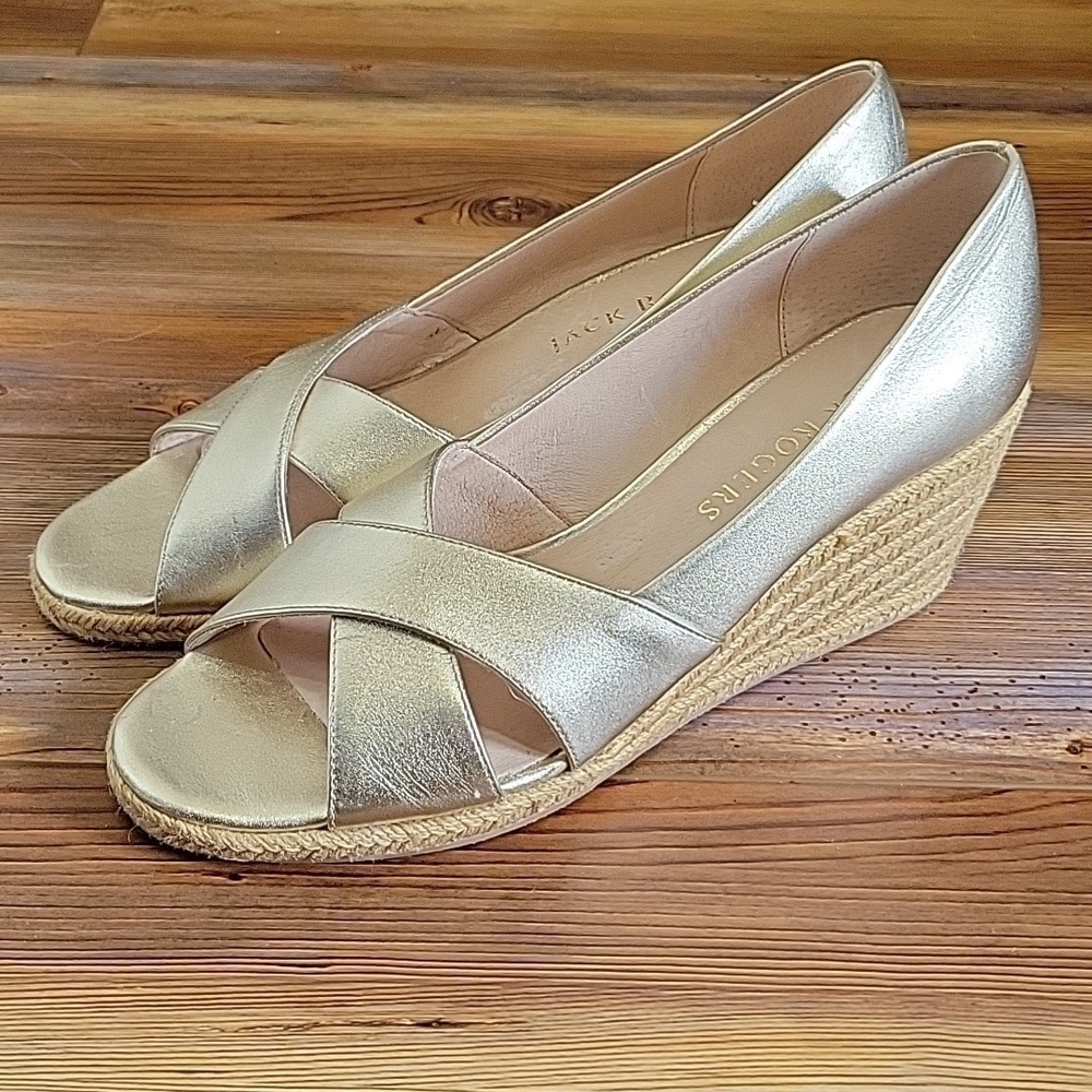 Jack Rogers Gold Metallic Espadrille Wedge Sandals
